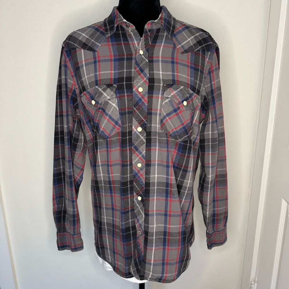 Roebuck & Co Men’s Plaid Western Pearl Snap Flannel M